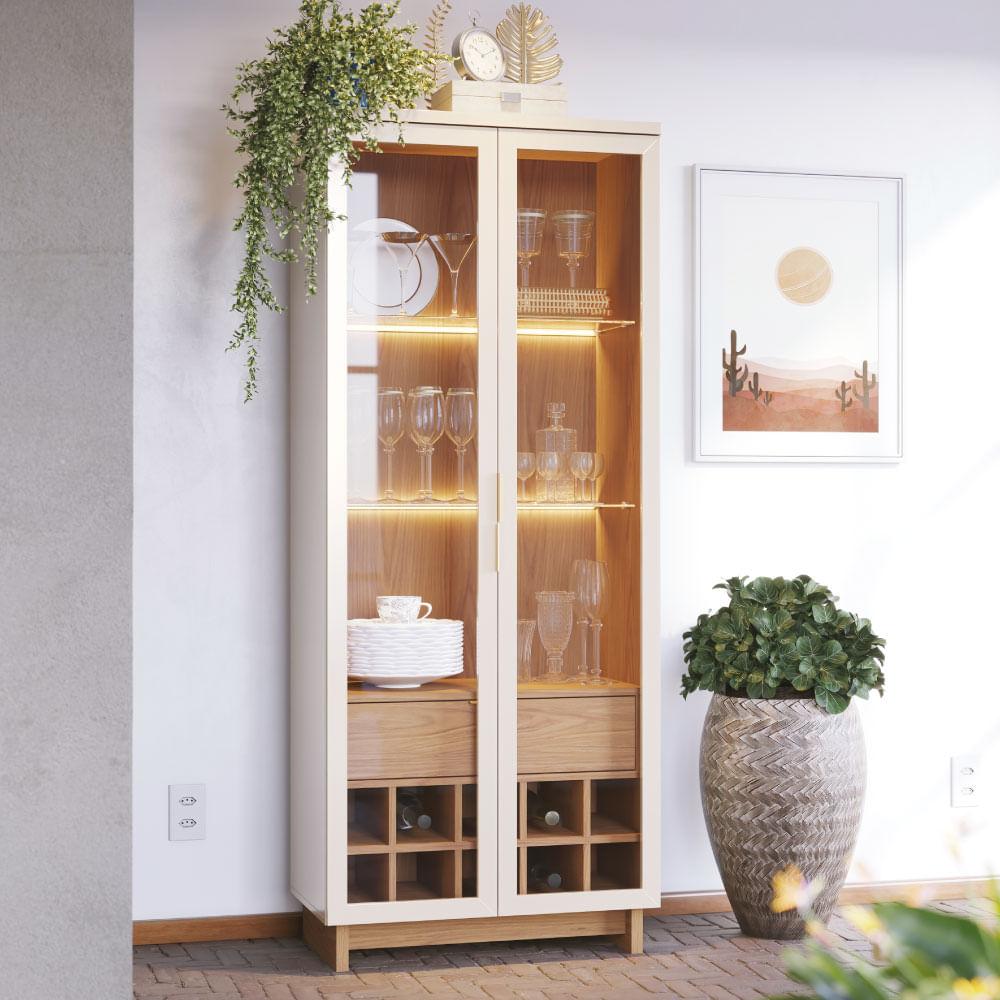 Cristaleira Guanabara Com 2 Portas De Vidro - Off White/freijó