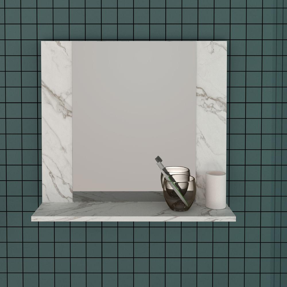 Espelho C/ Moldura E 1 Prateleira - Branco