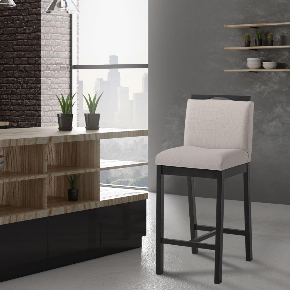 Banqueta Alta Dani Estofada Em Tecido Algodão - Preto/bege