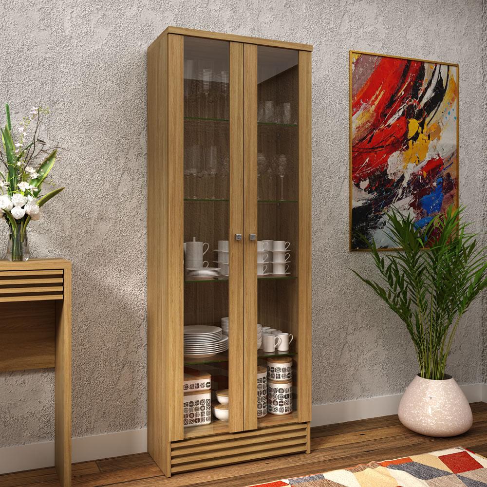 Cristaleira Com 2 Portas De Vidro - Natural