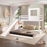 Beliche Queen Montessoriano Cabana Family Com Escorregador E Estante Branco/verde - Casatema