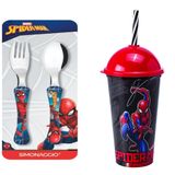 Kit Homem Aranha - Faqueiro Com 2 Peças E Copo Shake