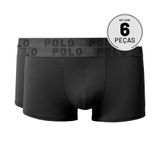 Kit Com 6 Cuecas Boxer Casual Preta - Polo Match Gg