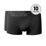 Kit Com 10 Cuecas Boxer Casual Preta - Polo Match M