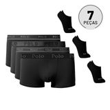 Kit Com 4 Cuecas Boxer Sortidas +3 Pares De Meias Cano Curto Preto 39/44  - Polo Match Xg