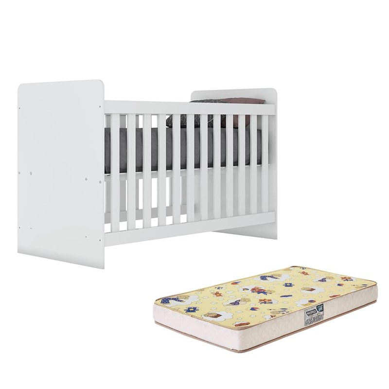 Berço Labirinto Branco Brilho Com Colchão Supreme - Móveis Henn