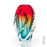 Vaso Em Cristal Murano Água Marinha E Vermelho  São Marcos