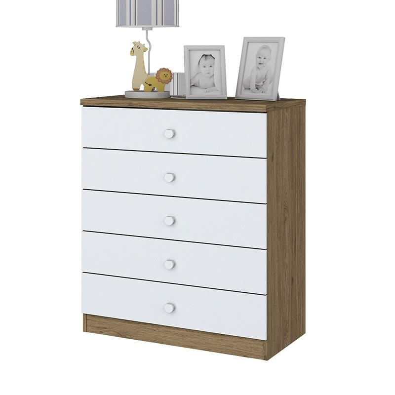 Cômoda Infantil Bala De Menta 5 Gavetas Rústico/branco - Móveis Henn