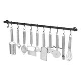 Suporte de Cozinha Porta Talheres 55cm com 10 Ganchos Preto