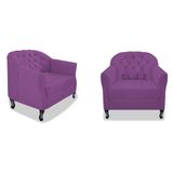 Kit 02 Poltrona Cadeira Sofá Julia com Botonê Pés Luiz XV para Sala de Estar Recepção Quarto Escritório Suede Roxo - AM Decor