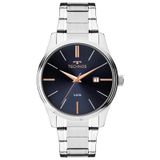 Relógio technos masculino prateado fundo azul  2115mpm/1k