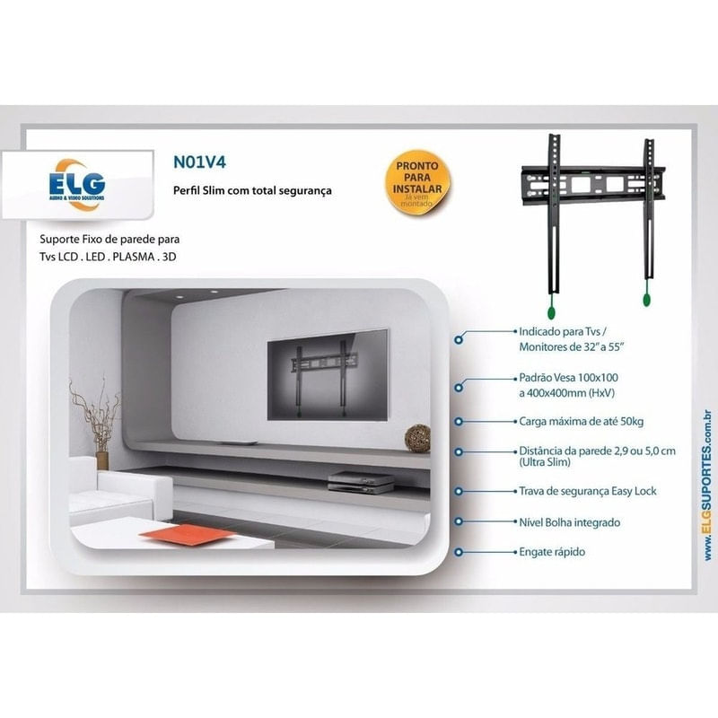 Suporte de Parede Tv Led 3d Lcd Plasma 32' A 65' N01v4 Elg