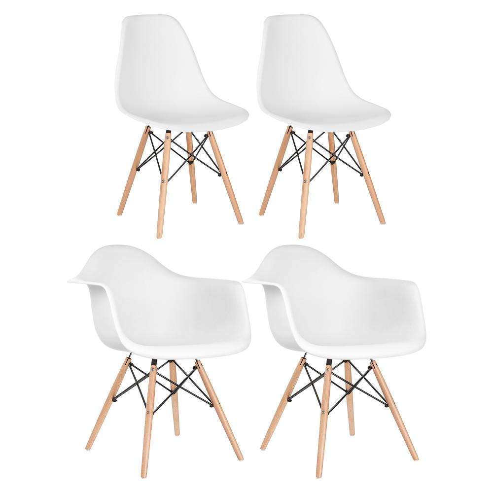 Conjunto 2 x cadeiras Eames DAW com braços + 2 cadeiras Eiffel DSW - Branco
