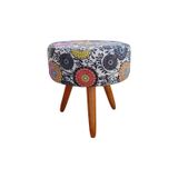 Puff Banqueta Magnus Redondo Mandala Clara Pés Castanho