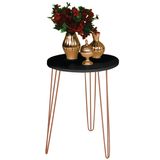 Mesa de Apoio e Lateral Canto Redonda MDF 45cm Pé de Ferro Metal Hairpin