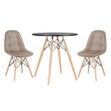 Kit - Mesa Eames 70 cm preto + 2 cadeiras estofadas Botonê nude