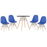 Kit - Mesa Eames 70 cm preto + 4 cadeiras estofadas Botonê azul