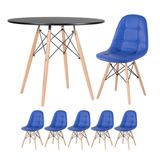 Kit - Mesa Eames 90 cm preto + 5 cadeiras estofadas Eiffel Botonê azul