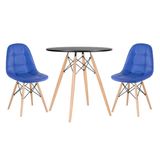 Kit - Mesa Eames 70 cm preto + 2 cadeiras estofadas Botonê azul