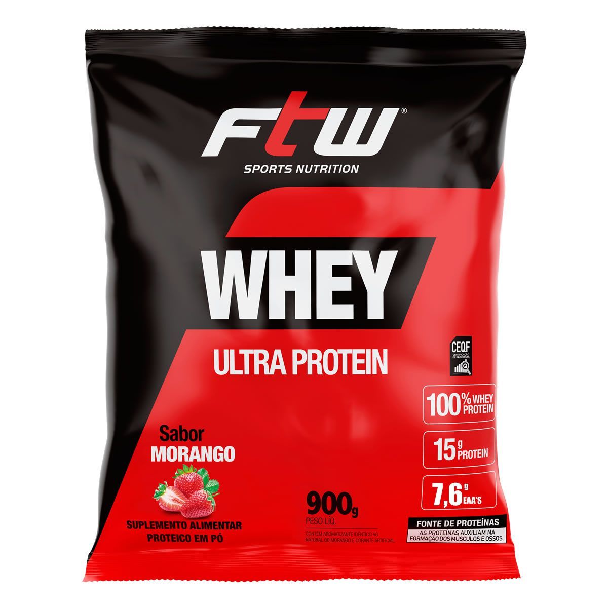 Whey Ultra Protein - 900g Refil Morango - Ftw