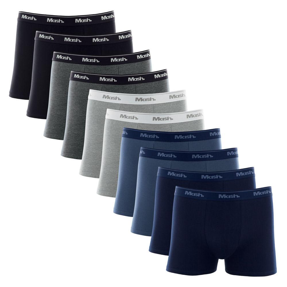 Kit Cueca Boxer Mash 10 Peças Masculina Algodão Elástico Sortido 04 G