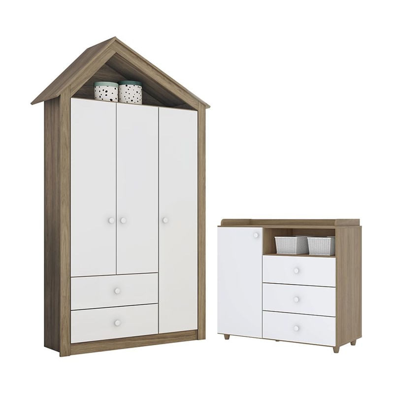 Jogo De Quarto Infantil Guarda Roupa Casinha E Cômoda Cafuné Rústico/branco - Móveis Henn Menor preço em Jogo De Quarto Infantil Guarda Roupa Casinha E Cômoda Cafuné Rústico/branco - Móveis Henn