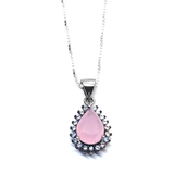 Colar prata com gota de zircônia rosa e mini zircônias brancas