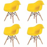 Kit 4 Cadeira Charles Eames Eiffel Com Braço Amarelo