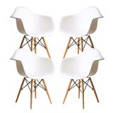 Kit 4 Cadeira Charles Eames Eiffel Com Braço Branco