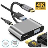 Adaptador 4 Em 1 Vga Usb-c Pd Carregamento Hub Usb 4k Hd 3.0