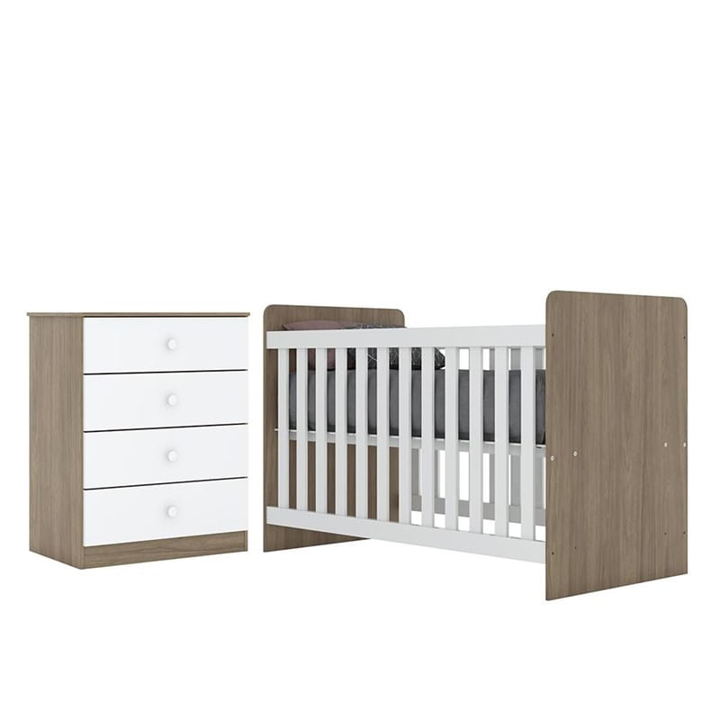 Jogo De Quarto Infantil Labirinto Com Cômoda E Berço Rústico/branco - Móveis Henn