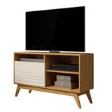 Rack Moderno 1.08m Tv 42 Polegadas Nichos Decorativos Pés Retrô Bancada Sala Quarto Pequeno  Fênix Wood  Cumaru/off White - Rpm