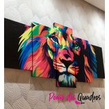 Quadro Decorativo Leão Colorido 5 telas