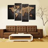 Quadro decorativo 4 telas Slim Mapa Mundi Dourado 75 x 120