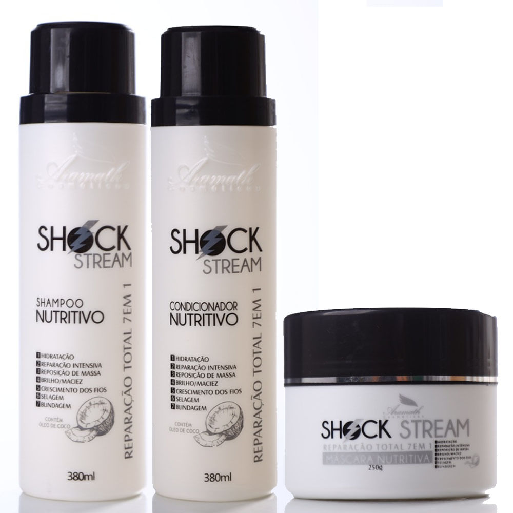 Kit Shampoo, Condicionador e Mascara Shock Stream Reparação Total 7X1 Aramath Home Care