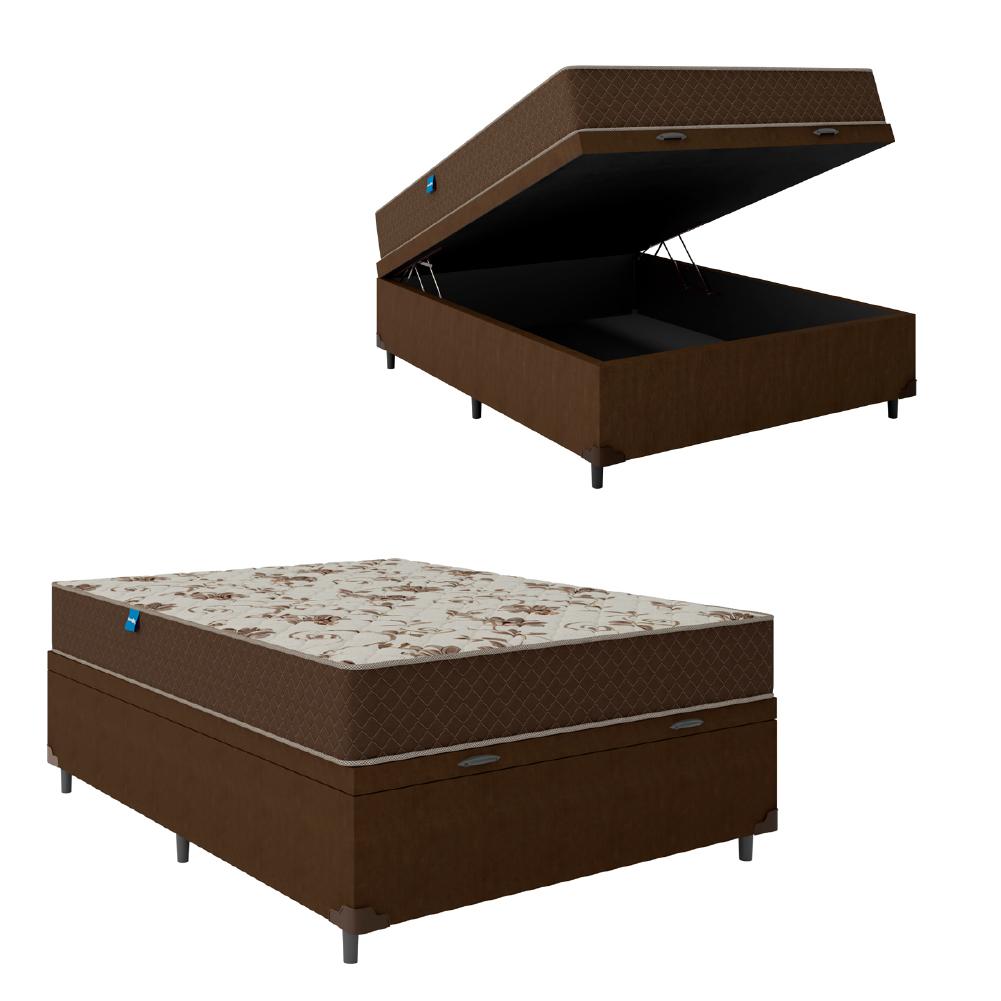 Cama Box Baú Casal Colchão Espuma D33 Marquês 138x188x60cm Marrom Umaflex - Suporta Até 90kg Por Pessoa