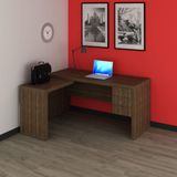 Mesa De Escritório Em L Com 3 Gavetas - Nogal