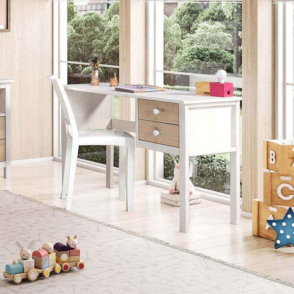 Escrivaninha Infantil Club House Wood Com 2 Gavetas Branco/natural - Casatema