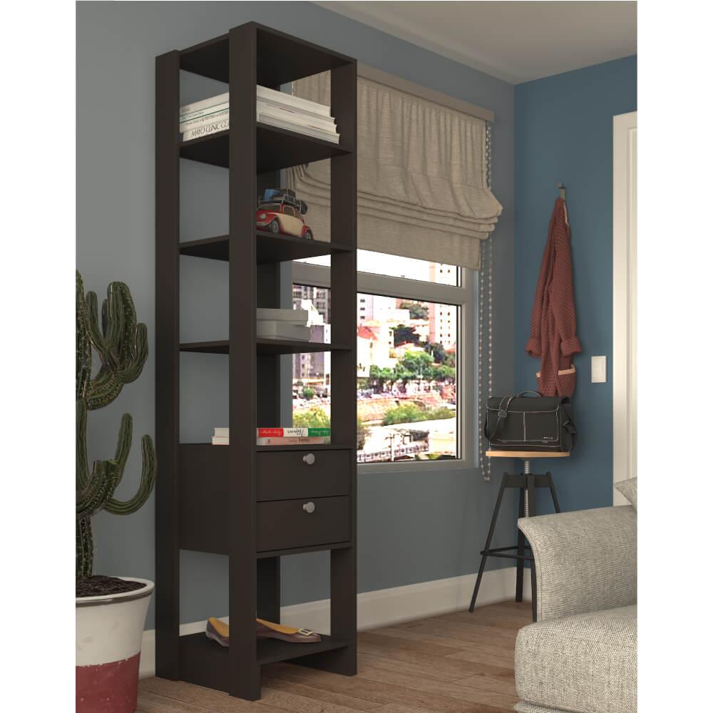 Estante Closet Com 2 Gavetas E 5 Nichos - Grafite