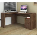 Mesa De Escritório Em L Com 2 Gavetas - Nogal