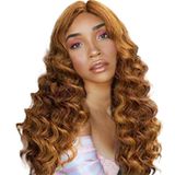 Ouro Moda Mulheres Senhora Longa Cacheada Cabelo Dourado Peruca Cosplay (on