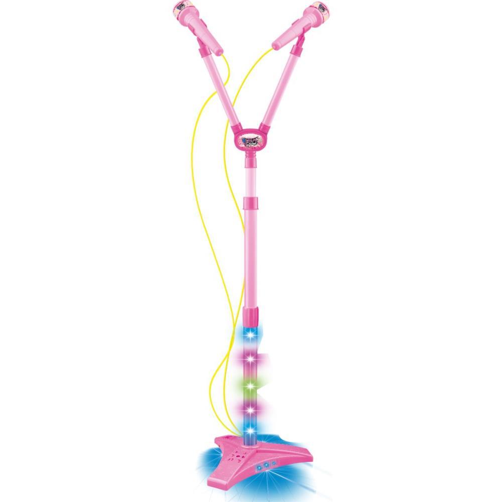 Instrumento Musical Microfone Duplo Pedestal Rosa