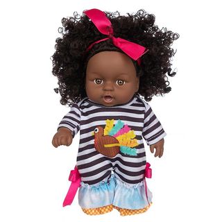 Pele negra realista Preto Preto Boneca Bebê Bonito Curly Cabelo  Encaracolado Saia de renda vinil bebê brinquedo presente presente vestir  boneca