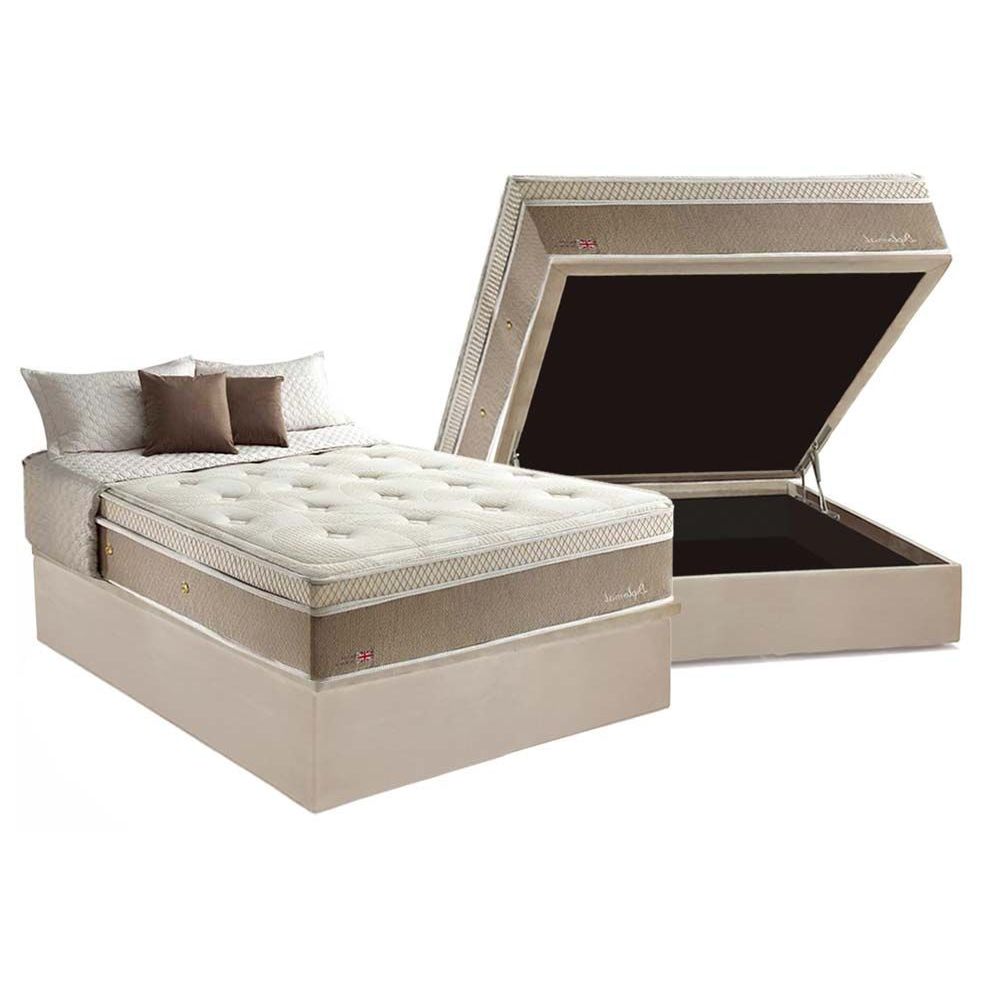 Cama Box Bau Casal Colchao Molas Herval Maxspring Diplomat Base Crc Suede Bege 138x188