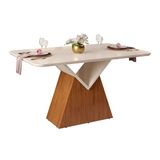 Mesa De Sala Jantar Argo Tampo Madeirado Vidro Curvo 136x90cm Freijo Off White Dj Moveis