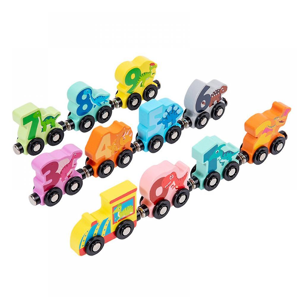 11 Pcs Carro De Trem De Dinossauro De Madeira Com Númerosbrinquedo Educacional