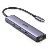 Hub Adaptador Ugreen Usb C P/3x Usb 3.0 + Rj45 1000mbs Cinza