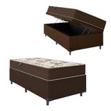 Cama Box Baú Solteiro Colchão Espuma D33 Marquês 88x188x60cm Marrom Umaflex - Suporta Até 90kg Por Pessoa