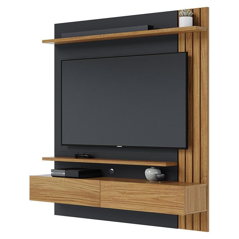 Home Suspenso Juriti 1.5 Ripado Para Tv Até 65” Noce Milano/preto - Colibri