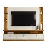 Estante Home 2,07m Com Rodinhas Tv 48 50 55 60 65 70 Polegadas Led, 3 Portas E Nichos Rack Painel Luxo Bilbao Sala Estar Freijó/off White - Rpm